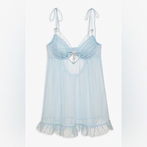 bnwt for love and lemons izzy slip dress - blue, large